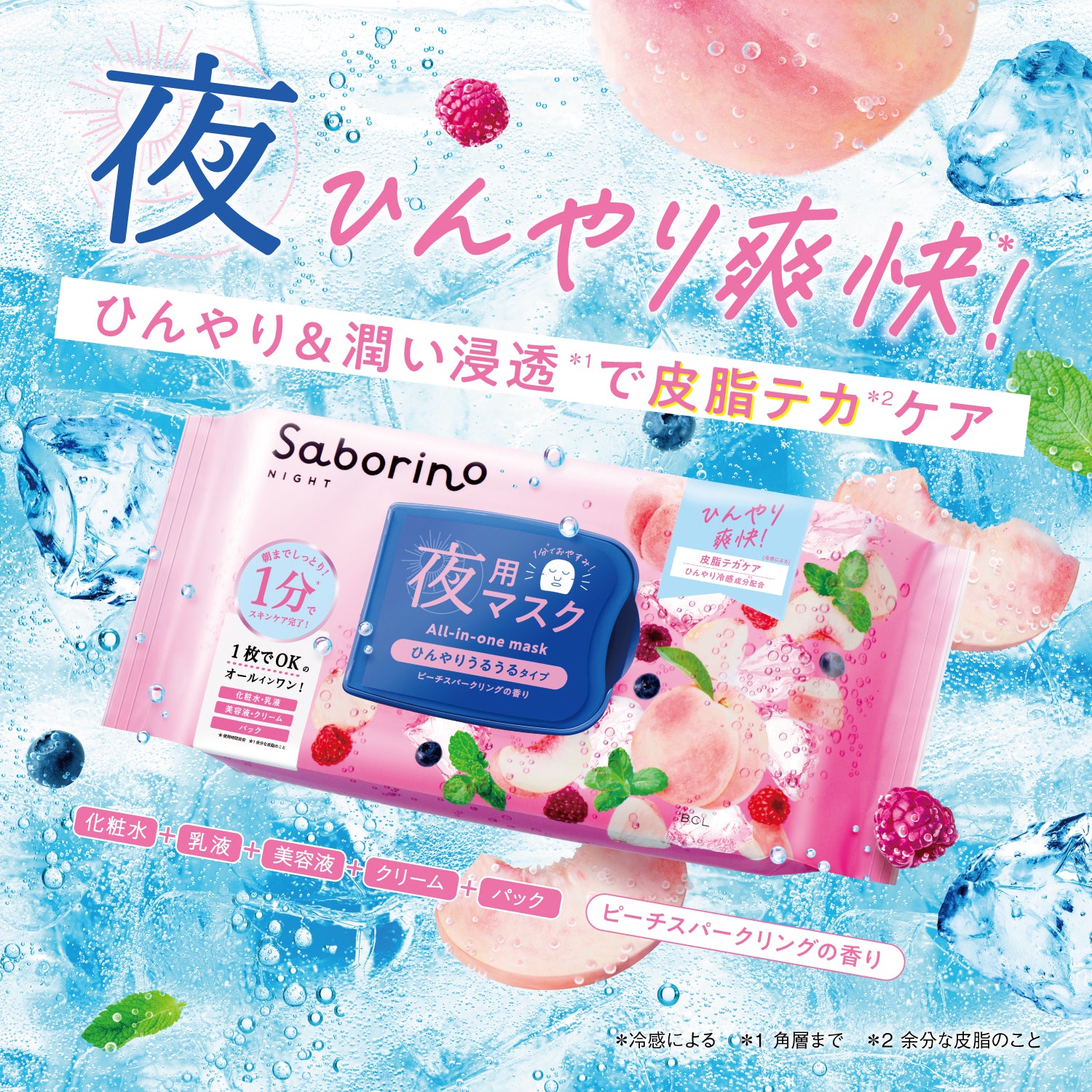 Saborino Night Cool Otsukaresamask Peach Sparkling — Limited Edition 5-in-1 Night Mask