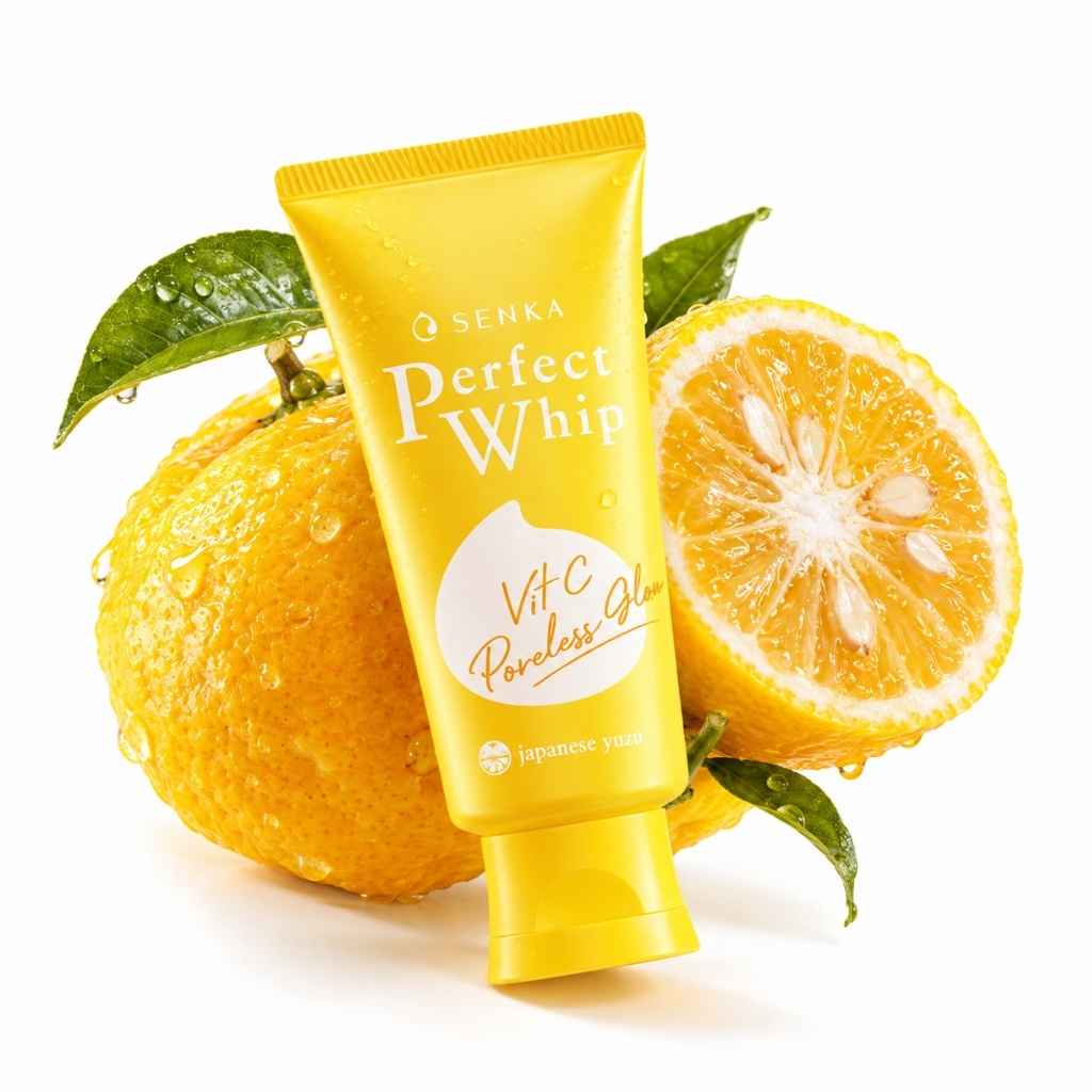 Shiseido Senka Perfect Whip Vitamin C Poreless Glow yuzu face foam 50g, Japanese foaming cleanser with vitamin C and salicylic acid