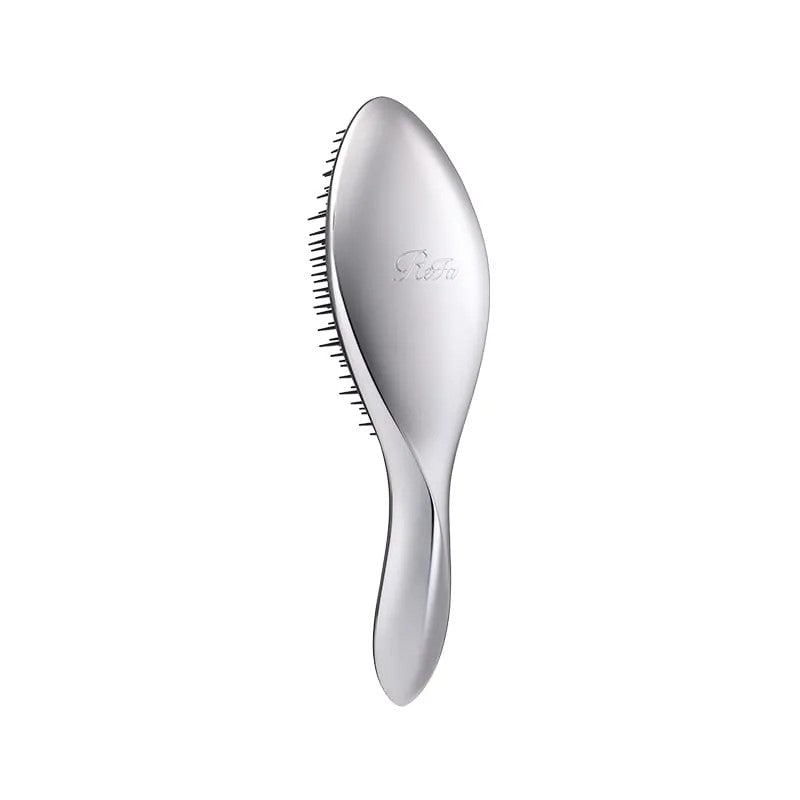 ReFa Aile Brush in Silver — Japanese handled detangling and polishing hairbrush with curved head