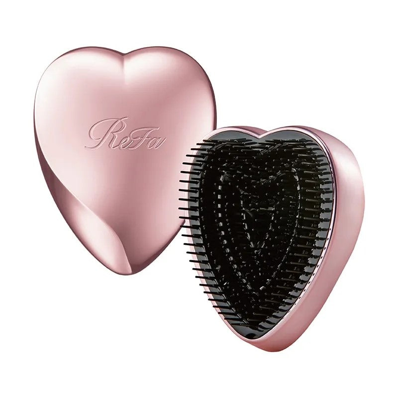 ReFa Heart Brush in Rose Gold — Japanese heart-shaped detangling and polishing hairbrush with protective cover